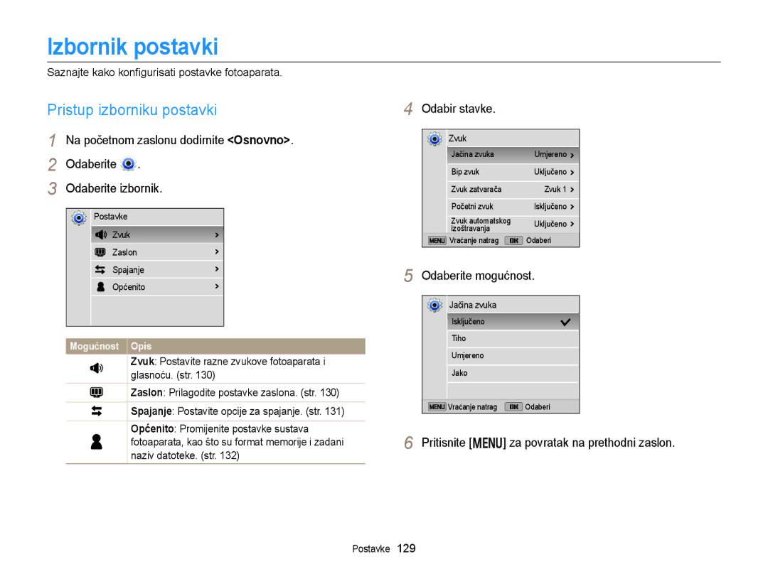 Samsung EC-DV300FBPRE3, EC-DV300FBPBE3, EC-DV300FBPSE3 manual Odabir stavke, Pritisnite m za povratak na prethodni zaslon 