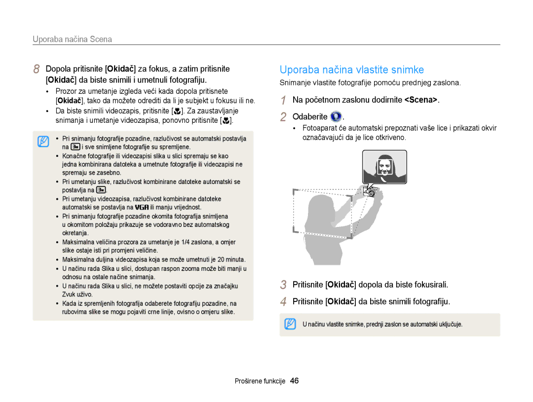 Samsung EC-DV300FBPSE3, EC-DV300FBPBE3, EC-DV300FBPRE3 manual Uporaba načina vlastite snimke, Uporaba načina Scena 