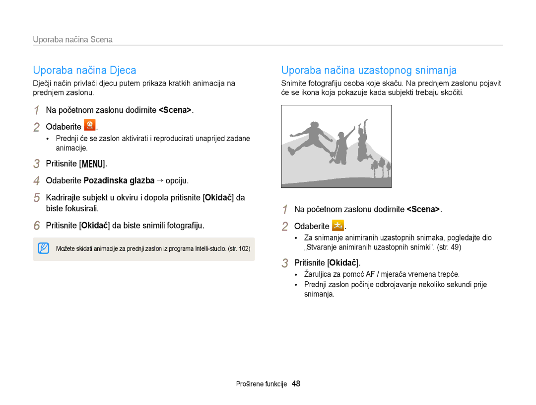 Samsung EC-DV300FBPRE3 Uporaba načina Djeca, Uporaba načina uzastopnog snimanja, Odaberite Pozadinska glazba “ opciju 