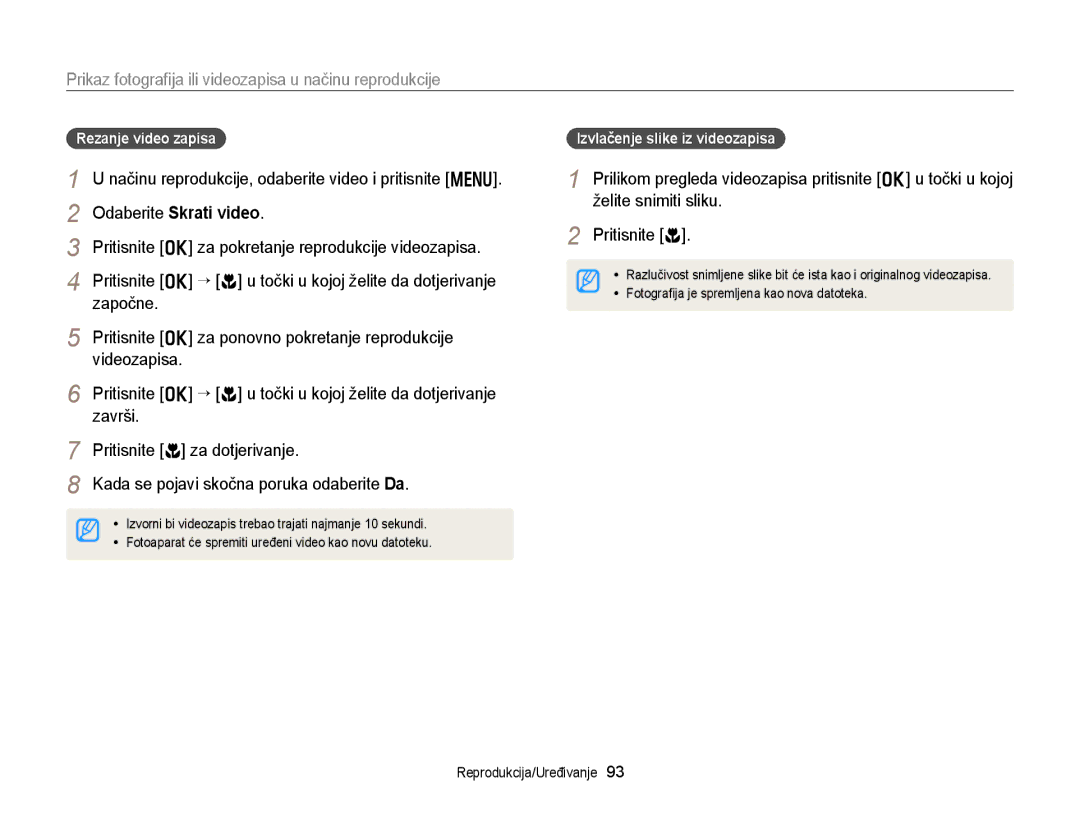 Samsung EC-DV300FBPRE3, EC-DV300FBPBE3, EC-DV300FBPSE3 manual Odaberite Skrati video 