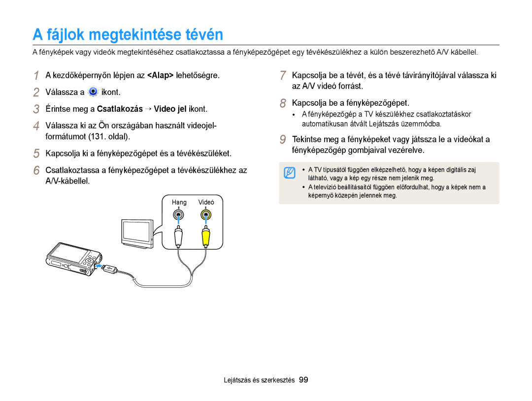 Samsung EC-DV300FBPBE3 manual Fájlok megtekintése tévén, Érintse meg a Csatlakozás “ Video jel ikont, Formátumot 131. oldal 