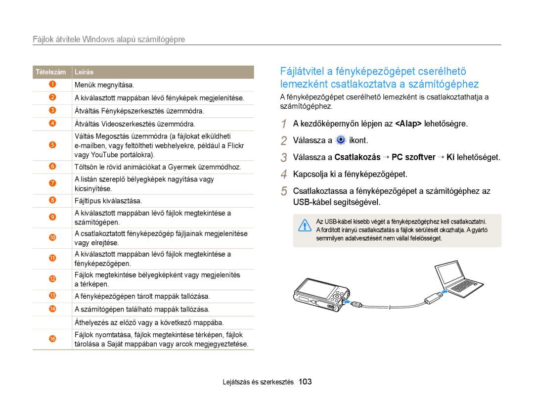 Samsung EC-DV300FBPBE3, EC-DV300FBPRE3 Fájlátvitel a fényképezőgépet cserélhető, Lemezként csatlakoztatva a számítógéphez 