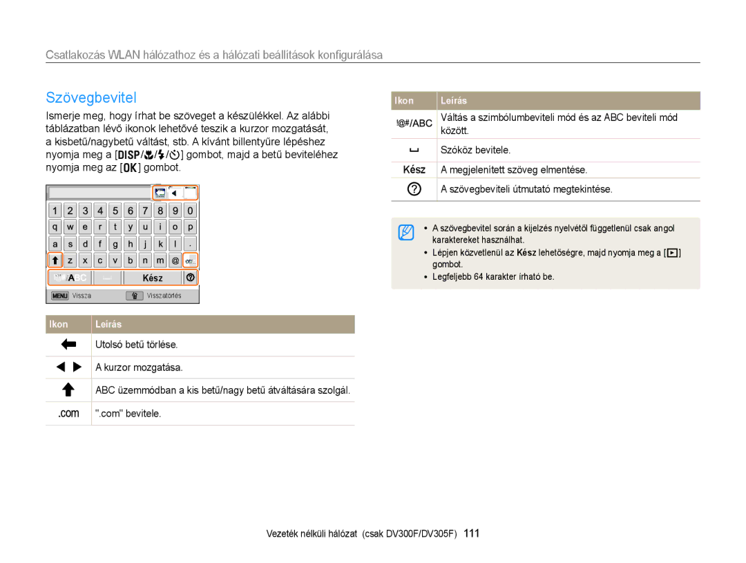 Samsung EC-DV300FBPBE3, EC-DV300FBPRE3, EC-DV300FBPUE2, EC-DV300FBPBE2 manual Szövegbevitel, Kész 