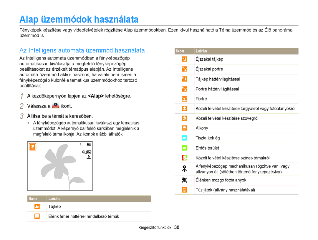 Samsung EC-DV300FBPBE2, EC-DV300FBPBE3 manual Alap üzemmódok használata, Az Intelligens automata üzemmód használata 