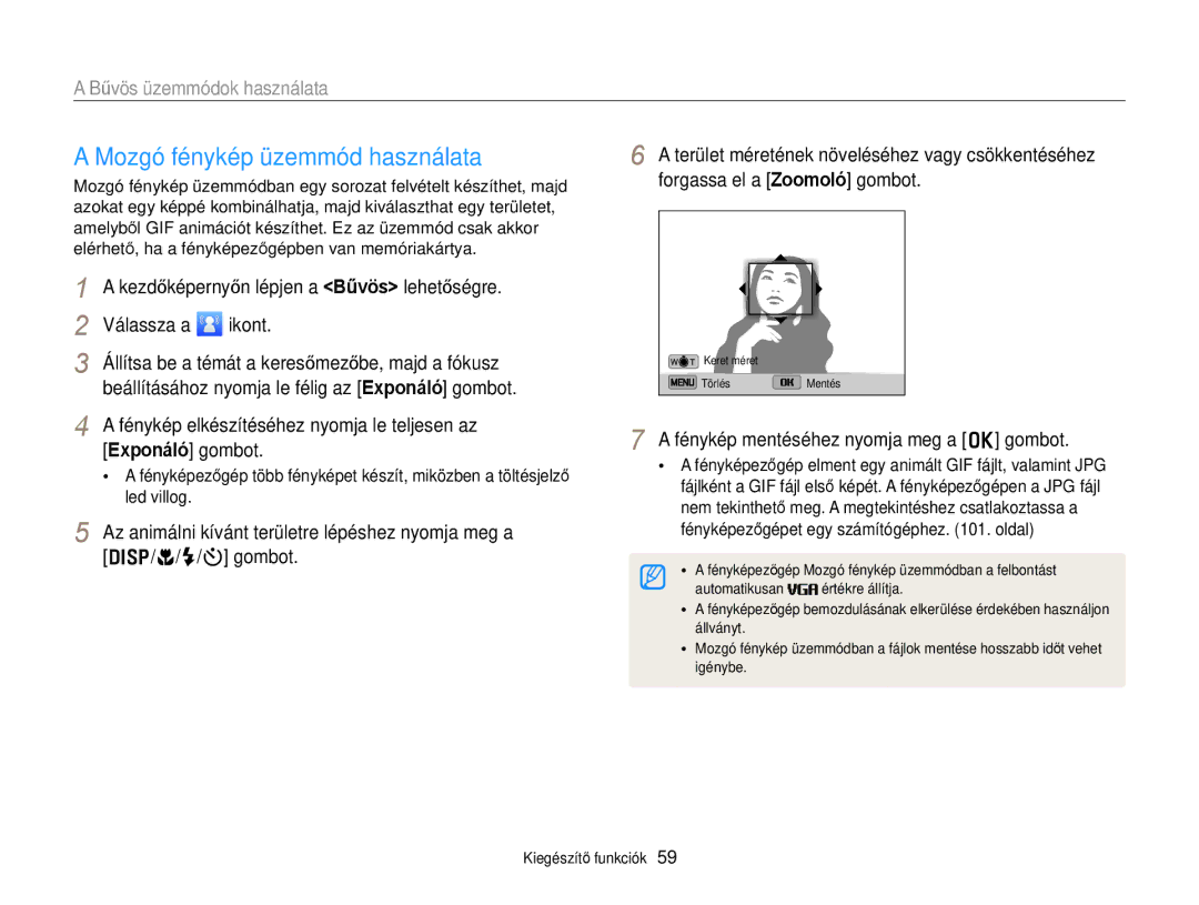 Samsung EC-DV300FBPBE3 manual Mozgó fénykép üzemmód használata, Kezdőképernyőn lépjen a Bűvös lehetőségre, F/t gombot 