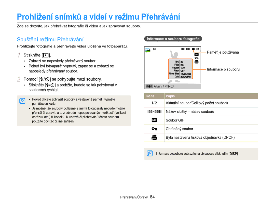 Samsung EC-DV300FBPBE3 manual Prohlížení snímků a videí v režimu Přehrávání, Spuštění režimu Přehrávání, Stiskněte P 