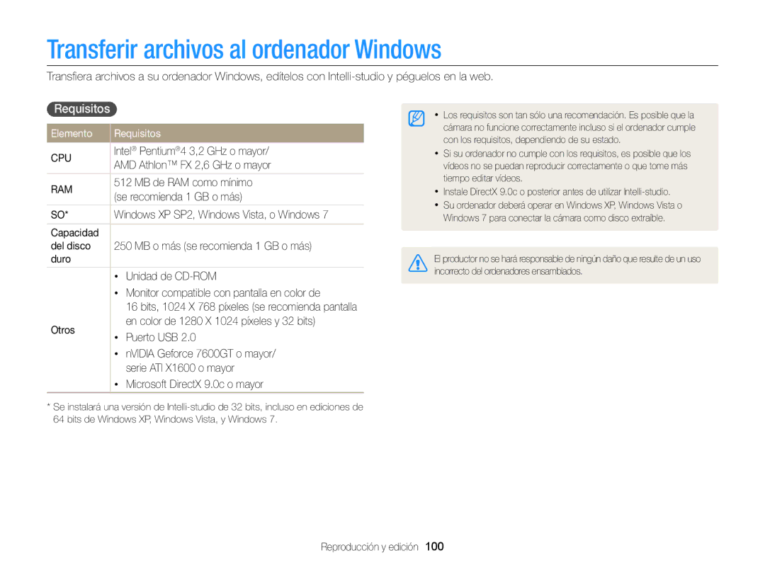 Samsung EC-DV300FBPUIL, EC-DV300FBPRE1, EC-DV300FBPBE1, EC-DV300FBPUE1 Transferir archivos al ordenador Windows, Requisitos 