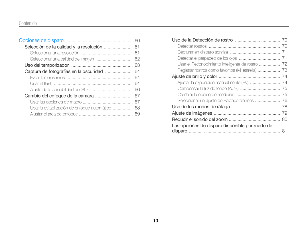 Samsung EC-DV300FBPRIL, EC-DV300FBPRE1, EC-DV300FBPBE1, EC-DV300FBPUE1, EC-DV300FBPUIL, EC-DV300FBPBAE manual Contenido 