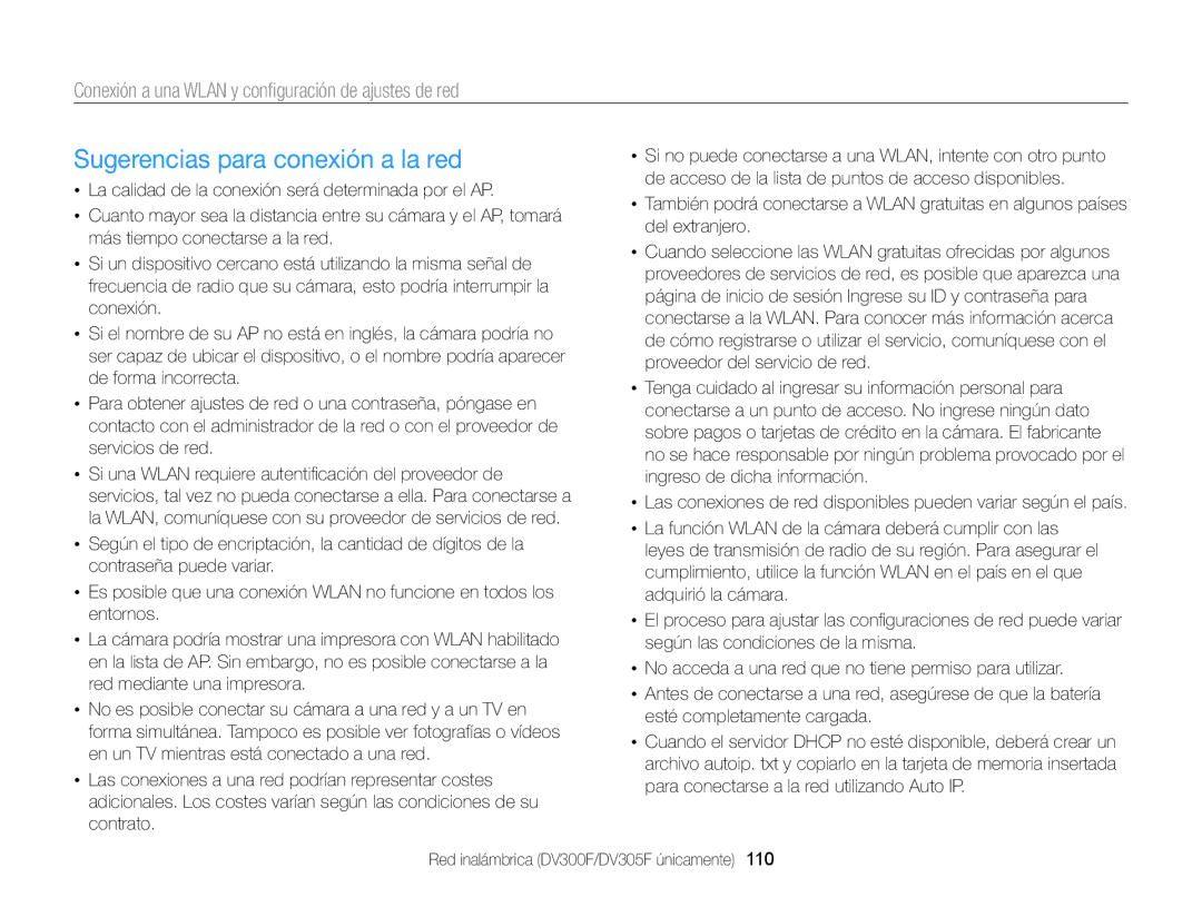 Samsung EC-DV300FBPBIL, EC-DV300FBPRE1, EC-DV300FBPBE1, EC-DV300FBPUE1, EC-DV300FBPUIL Sugerencias para conexión a la red 