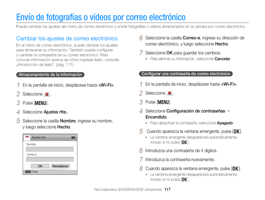 Samsung EC-DV300FBPBIL Envío de fotografías o vídeos por correo electrónico, Cambiar los ajustes de correo electrónico 