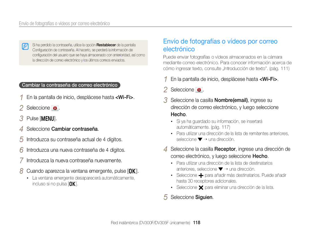 Samsung EC-DV300FBPRE1, EC-DV300FBPBE1 manual Envío de fotografías o vídeos por correo electrónico, Seleccione Siguien 