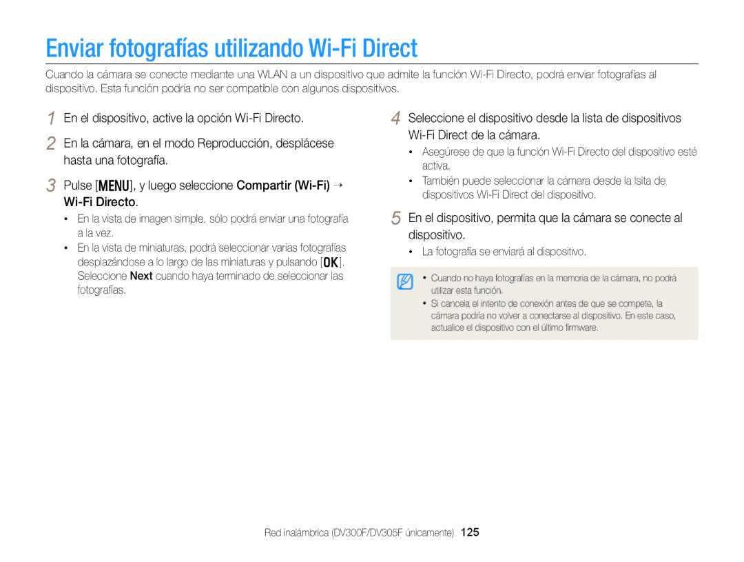 Samsung EC-DV300FBPRE1, EC-DV300FBPBE1 Enviar fotografías utilizando Wi-Fi Direct, La fotografía se enviará al dispositivo 