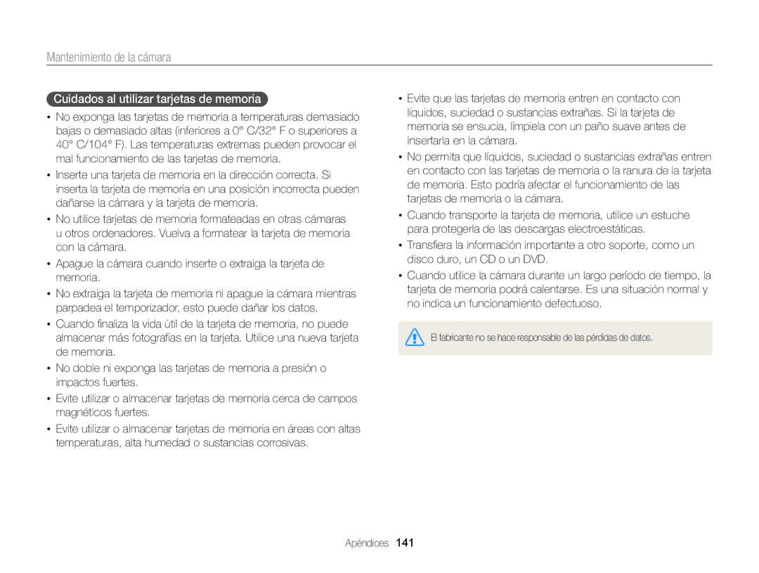 Samsung EC-DV300FBPUE1, EC-DV300FBPRE1, EC-DV300FBPBE1, EC-DV300FBPUIL manual Cuidados al utilizar tarjetas de memoria 