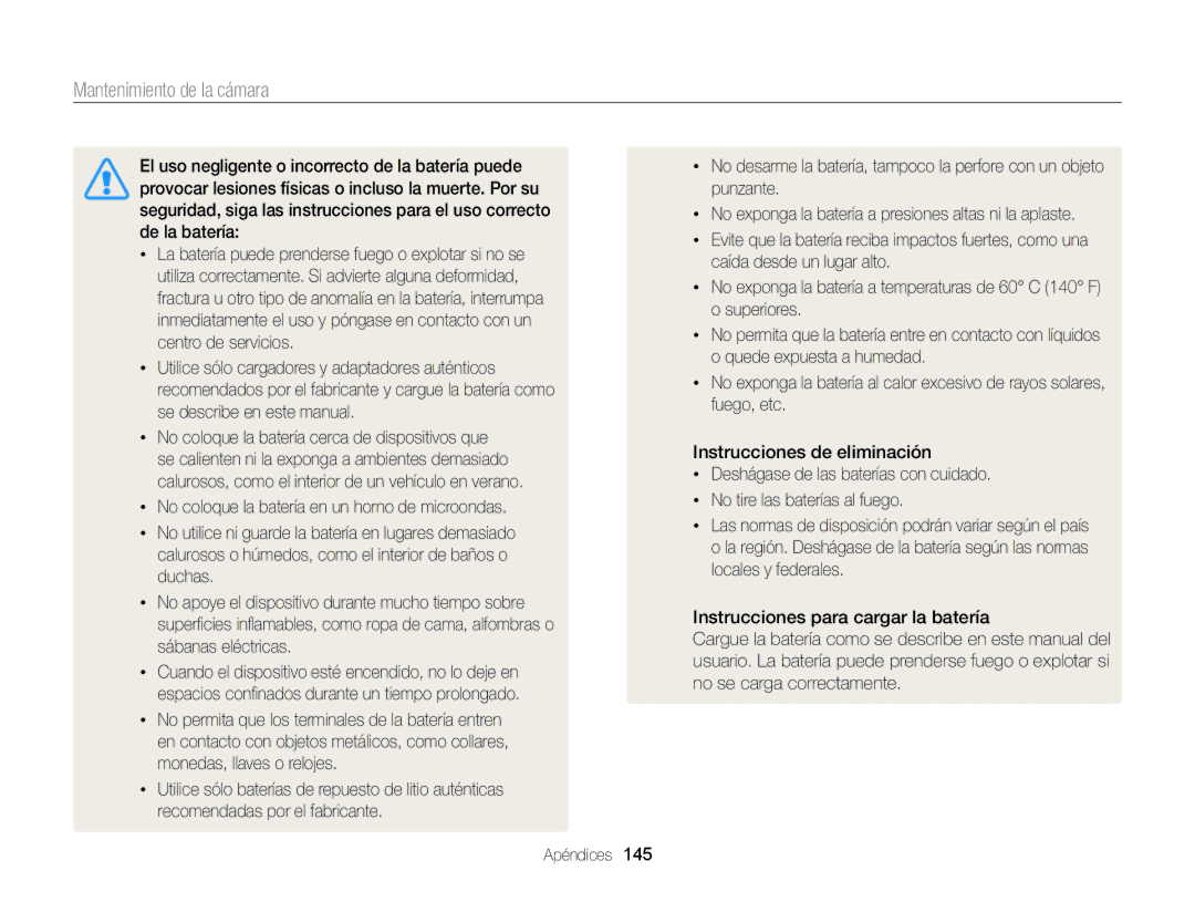 Samsung EC-DV300FBPBIL, EC-DV300FBPRE1, EC-DV300FBPBE1, EC-DV300FBPUE1, EC-DV300FBPUIL manual Mantenimiento de la cámara 