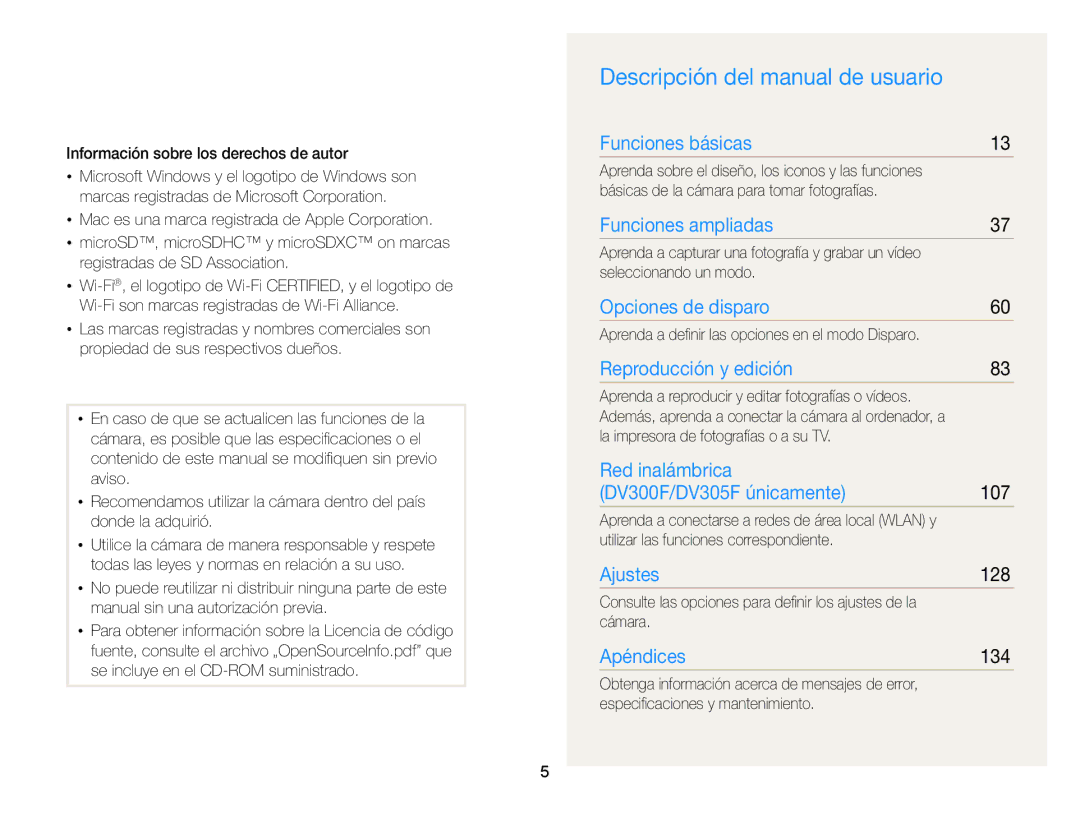 Samsung EC-DV300FBPBIL, EC-DV300FBPRE1, EC-DV300FBPBE1, EC-DV300FBPUE1 Descripción del manual de usuario, 107, 128, 134 