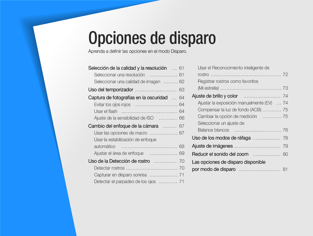 Samsung EC-DV300FBPBAE, EC-DV300FBPRE1, EC-DV300FBPBE1 Uso del temporizador ………………………, Uso de la Detección de rostro …………… 