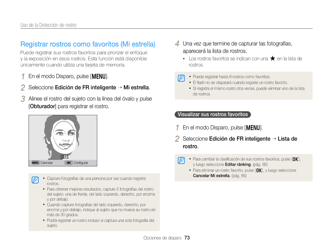 Samsung EC-DV300FBPRIL, EC-DV300FBPRE1 manual Registrar rostros como favoritos Mi estrella, Visualizar sus rostros favoritos 