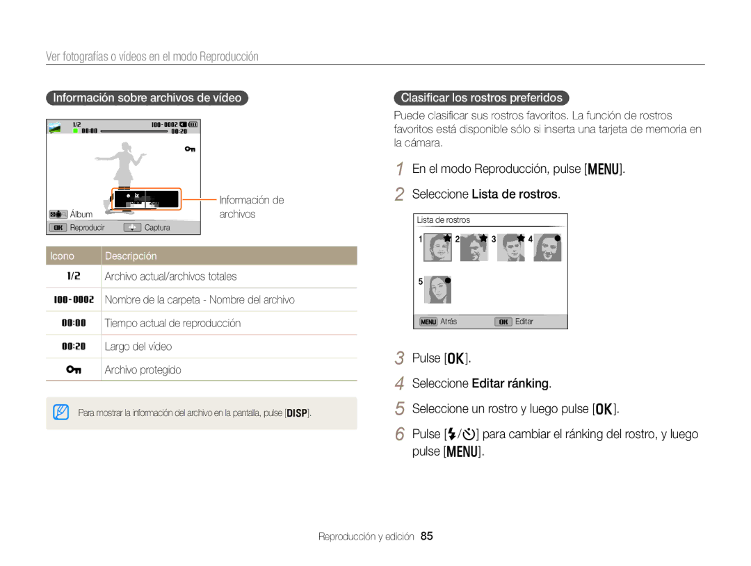 Samsung EC-DV300FBPUE1 Ver fotografías o vídeos en el modo Reproducción, Información sobre archivos de vídeo, Archivos 