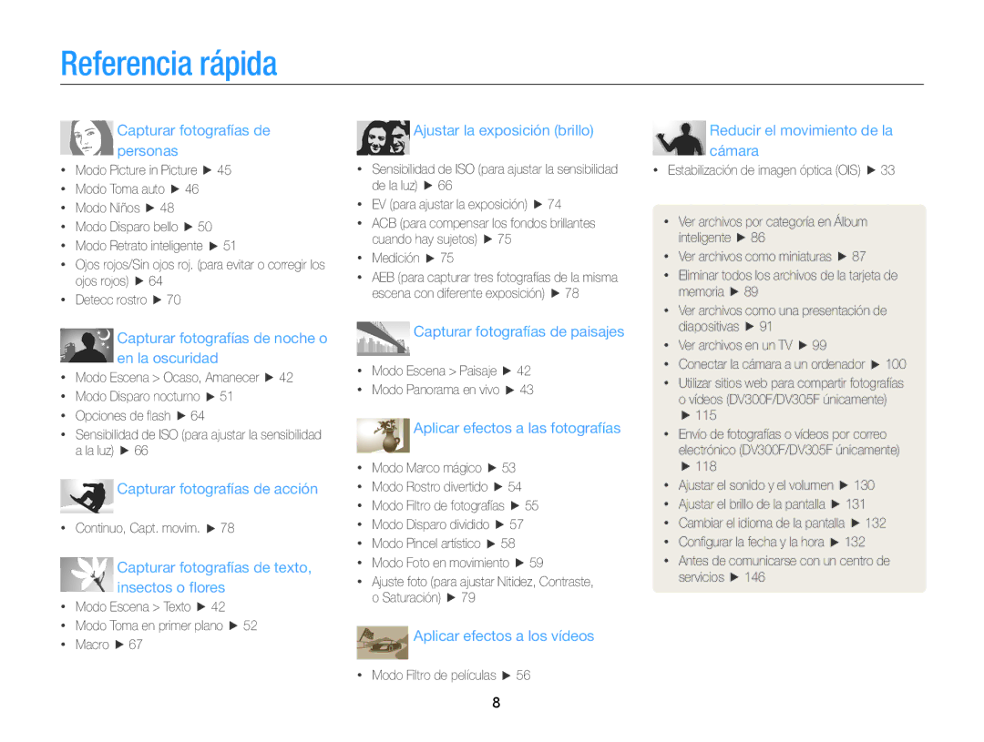 Samsung EC-DV300FBPUE1, EC-DV300FBPRE1, EC-DV300FBPBE1, EC-DV300FBPUIL Referencia rápida, Capturar fotografías de personas 