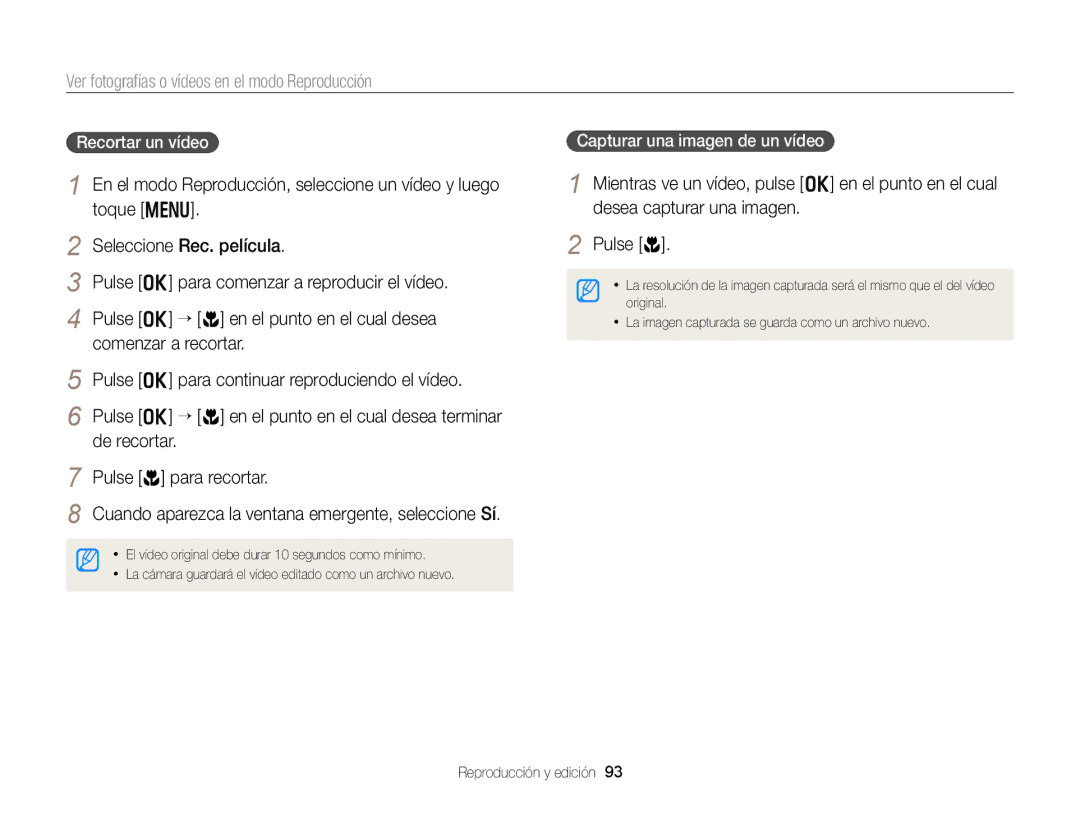 Samsung EC-DV300FBPUIL, EC-DV300FBPRE1, EC-DV300FBPBE1, EC-DV300FBPUE1, EC-DV300FBPRIL, EC-DV300FBPBAE manual Recortar un vídeo 