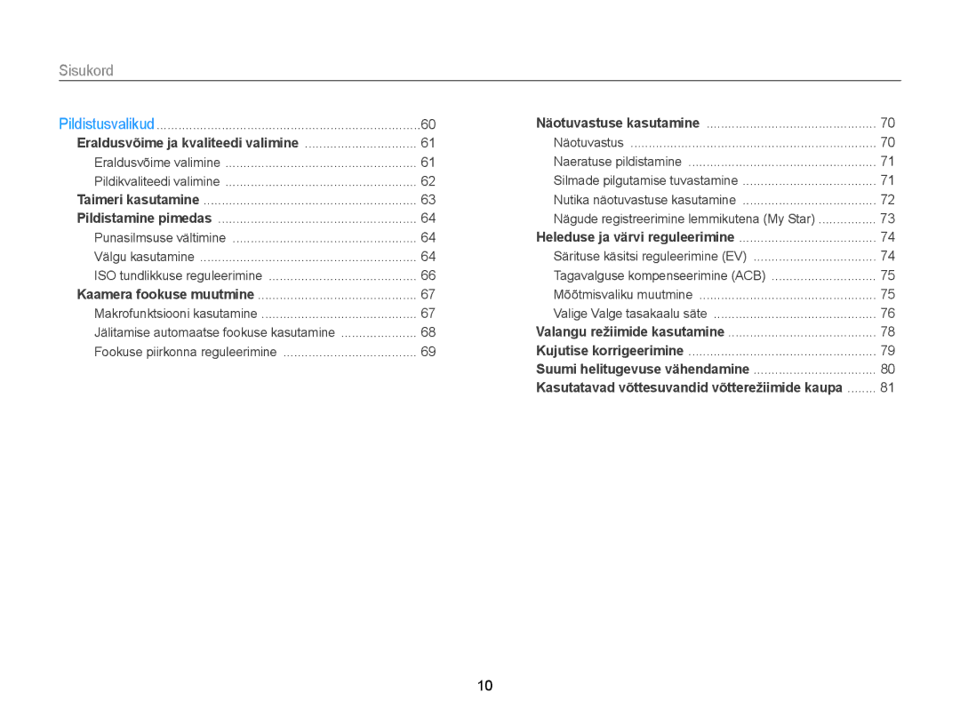 Samsung EC-DV300FBPBE2, EC-DV300FBPUE2 manual Sisukord, Nutika näotuvastuse kasutamine 