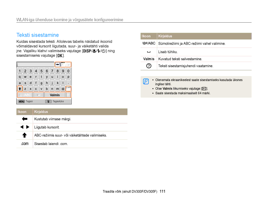 Samsung EC-DV300FBPUE2, EC-DV300FBPBE2 manual Teksti sisestamine 