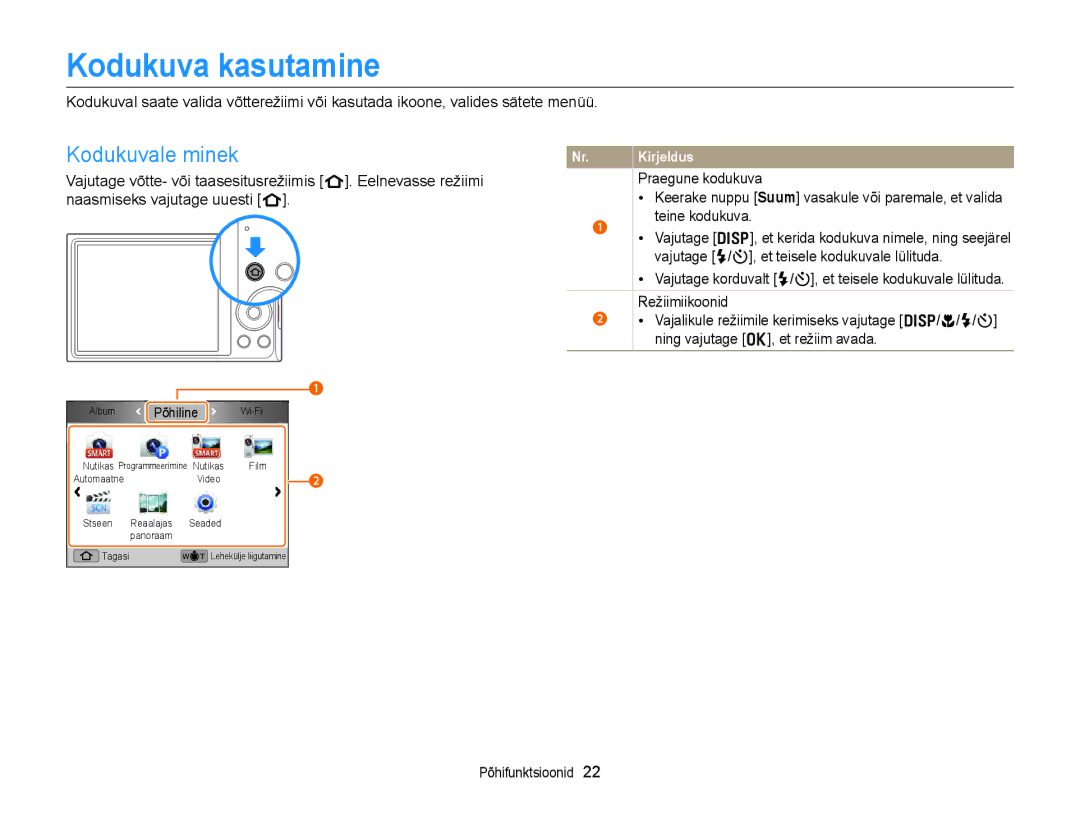 Samsung EC-DV300FBPBE2, EC-DV300FBPUE2 manual Kodukuva kasutamine, Kodukuvale minek, Praegune kodukuva, Teine kodukuva 