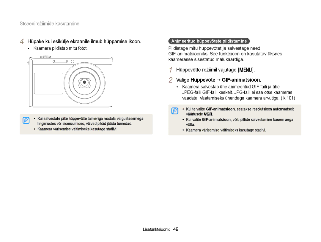 Samsung EC-DV300FBPUE2, EC-DV300FBPBE2 Hüpake kui esikülje ekraanile ilmub hüppamise ikoon, Hüppevõtte režiimil vajutage m 