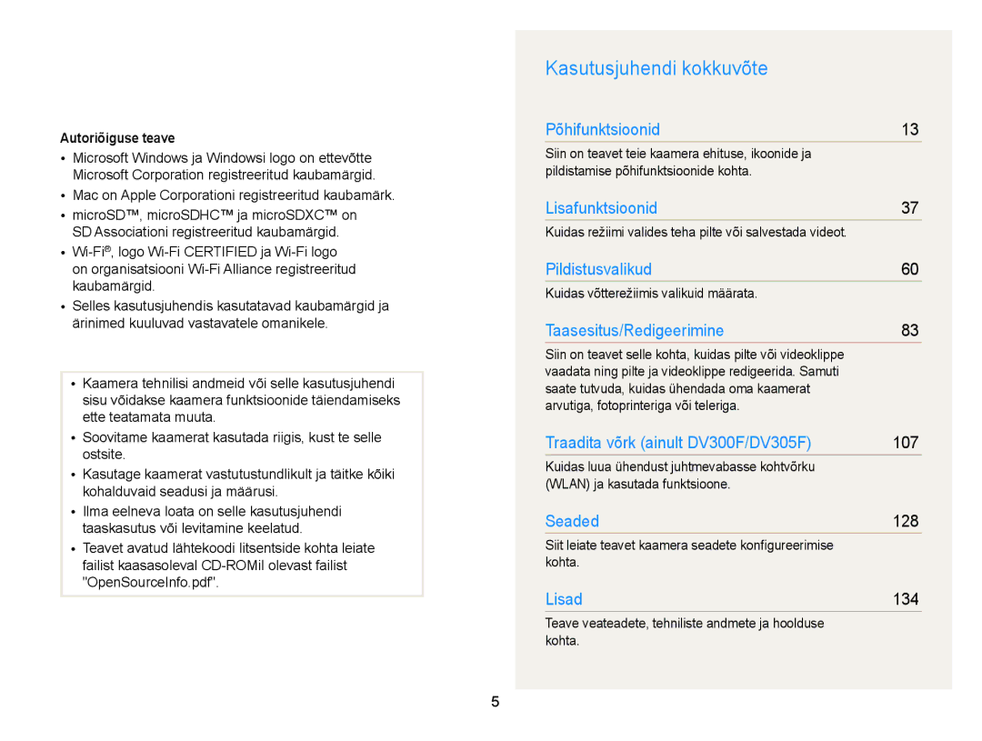 Samsung EC-DV300FBPUE2 Kasutusjuhendi kokkuvõte, Autoriõiguse teave, Mac on Apple Corporationi registreeritud kaubamärk 