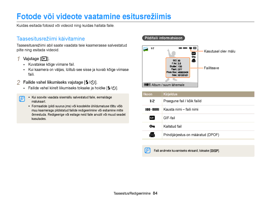 Samsung EC-DV300FBPBE2 manual Fotode või videote vaatamine esitusrežiimis, Taasesitusrežiimi käivitamine, Vajutage P 