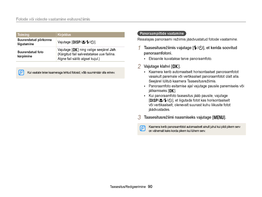 Samsung EC-DV300FBPBE2 manual Vajutage klahvi o, Taasesitusrežiimi naasmiseks vajutage m, Panoraampiltide vaatamine 