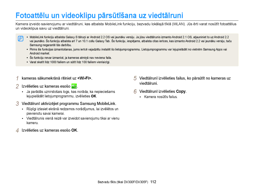 Samsung EC-DV300FBPBE2, EC-DV300FBPUE2 Fotoattēlu un videoklipu pārsūtīšana uz viedtālruni, Izvēlieties uz kameras esošo 