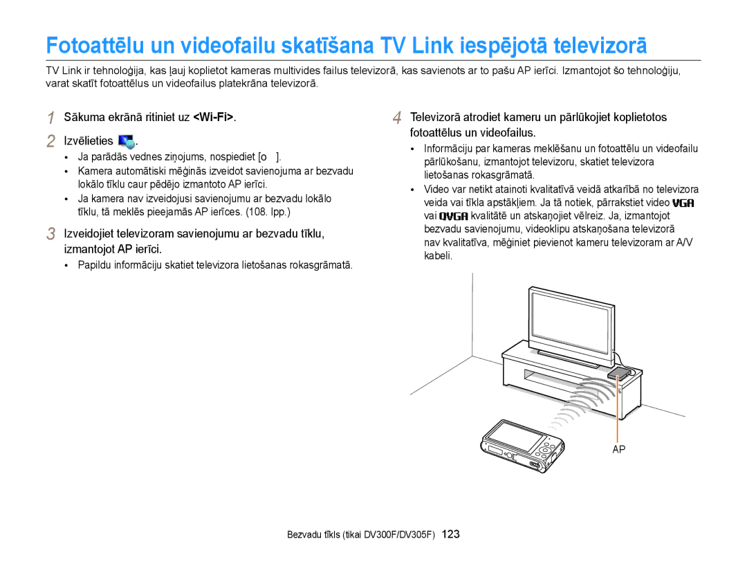 Samsung EC-DV300FBPUE2, EC-DV300FBPBE2 manual Sākuma ekrānā ritiniet uz Wi-Fi 