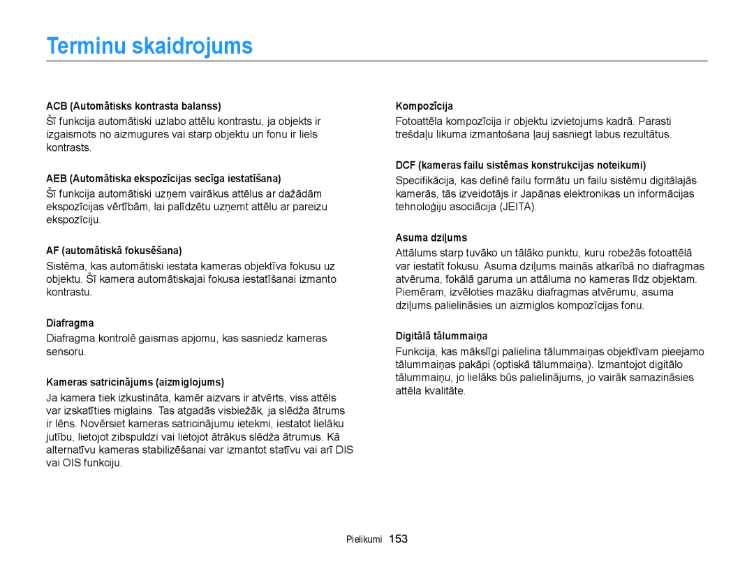 Samsung EC-DV300FBPUE2, EC-DV300FBPBE2 manual Terminu skaidrojums 