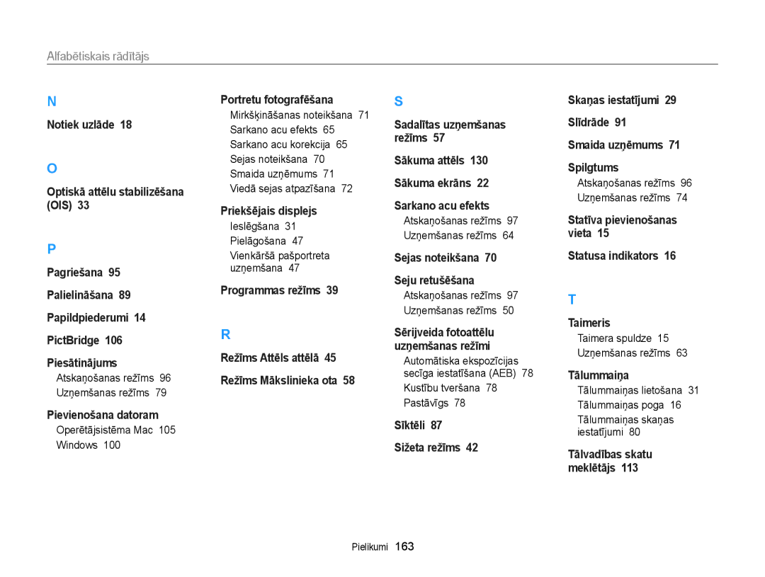 Samsung EC-DV300FBPUE2 manual Operētājsistēma Mac 105 Windows, Ieslēgšana Pielāgošana, Kustību tveršana 78 Pastāvīgs 