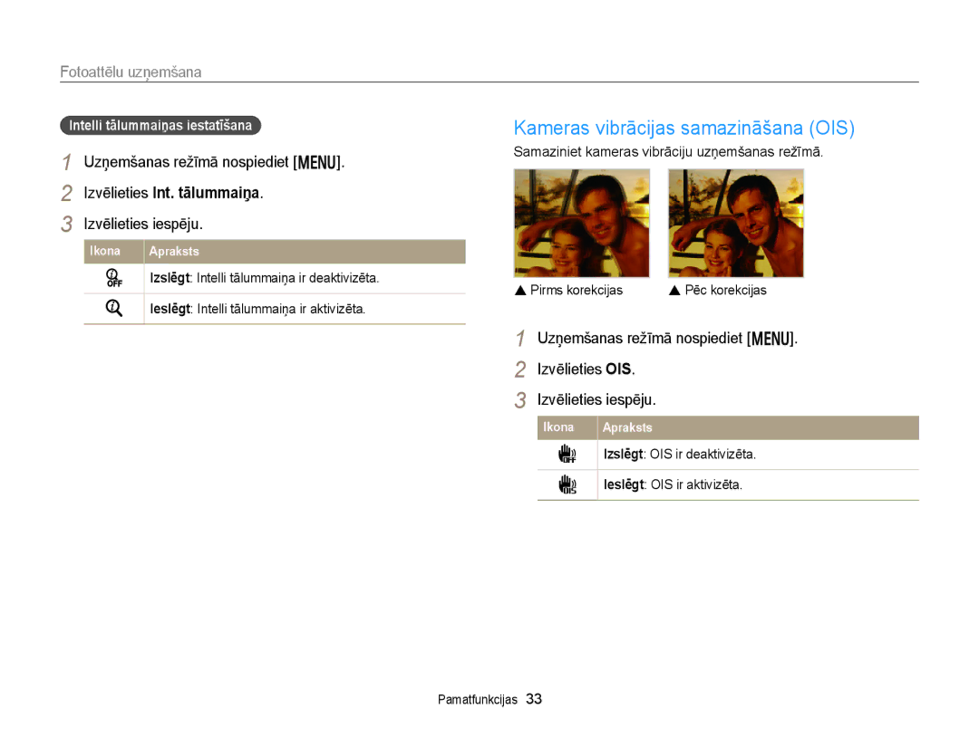 Samsung EC-DV300FBPUE2, EC-DV300FBPBE2 manual Uzņemšanas režīmā nospiediet m, Izvēlieties Int. tālummaiņa 