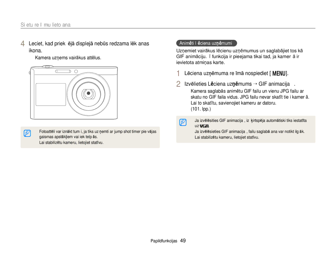 Samsung EC-DV300FBPUE2 Leciet, kad priekšējā displejā nebūs redzama lēkšanas ikona, Lēciena uzņēmuma režīmā nospiediet m 