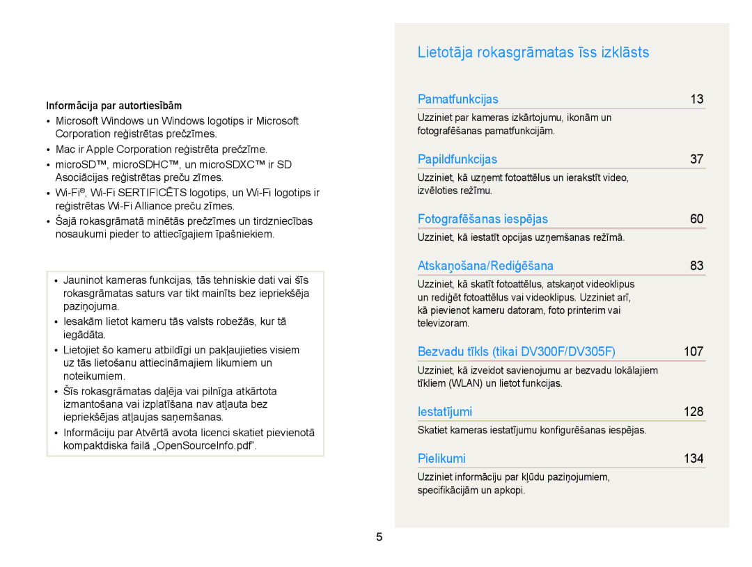 Samsung EC-DV300FBPUE2, EC-DV300FBPBE2 manual Lietotāja rokasgrāmatas īss izklāsts, Informācija par autortiesībām 