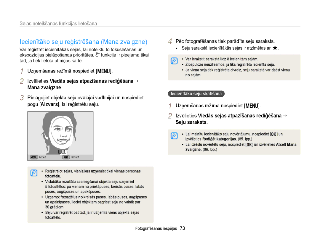 Samsung EC-DV300FBPUE2, EC-DV300FBPBE2 manual Iecienītāko seju reģistrēšana Mana zvaigzne, Pogu Aizvars, lai reģistrētu seju 