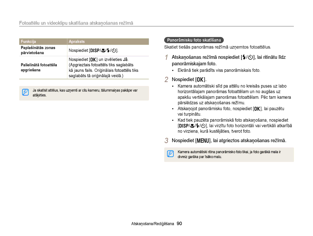 Samsung EC-DV300FBPBE2, EC-DV300FBPUE2 manual Nospiediet m, lai atgrieztos atskaņošanas režīmā, Panorāmisku foto skatīšana 