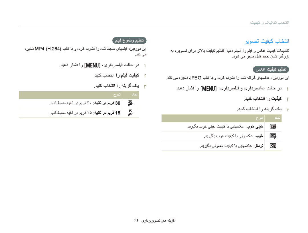 Samsung EC-DV300FDPUME, EC-DV300FDDUME ﺮﻳﻮﺼﺗ ﺖﻴﻔﻴﮐ ﺏﺎﺨﺘﻧﺍ, ﺖﻴﻔﻴﮐ ﻭ ﮏﻴﮑﻔﺗ ﺏﺎﺨﺘﻧﺍ, ﺲﮑﻋ ﺖﻴﻔﻴﮐ ﻢﻴﻈﻨﺗ, ۶٢ یﺭﺍﺩﺮﺑﺮﻳﻮﺼﺗ یﺎﻫ ﻪﻨﻳﺰﮔ 