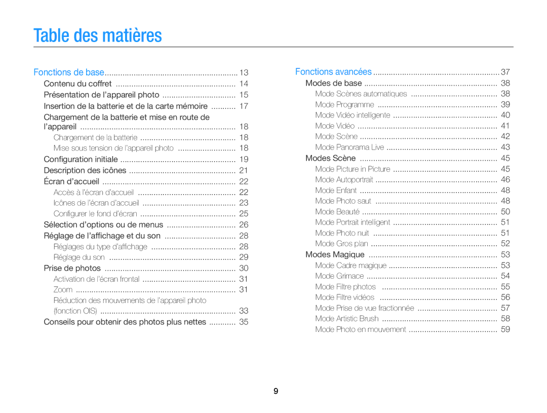 Samsung EC-DV300ZBPRE1, EC-DV300FBPLE1, EC-DV300FBPRE1 Table des matières, Conseils pour obtenir des photos plus nettes 