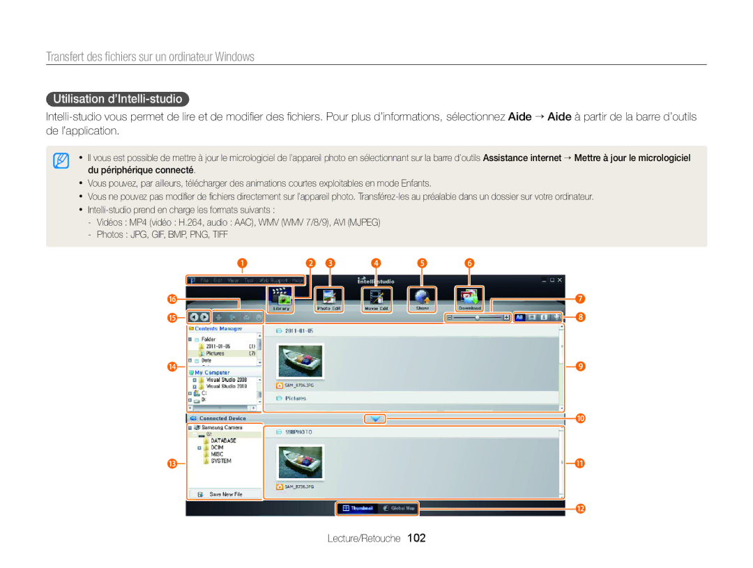 Samsung EC-DV300FBPBE1, EC-DV300ZBPRE1, EC-DV300FBPLE1, EC-DV300FBPRE1, EC-DV300ZBPBE1 manual Utilisation d’Intelli-studio 