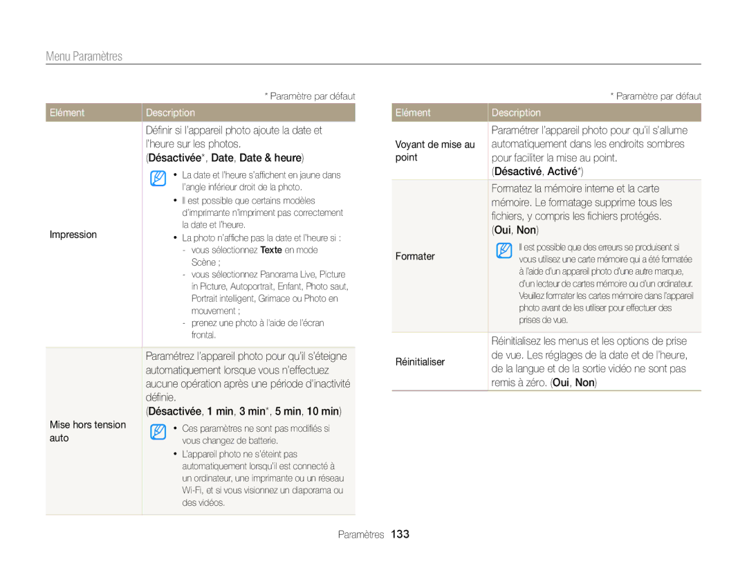 Samsung EC-DV300ZBPBE1 manual Déﬁnir si l’appareil photo ajoute la date et, ’heure sur les photos, Impression, Auto 