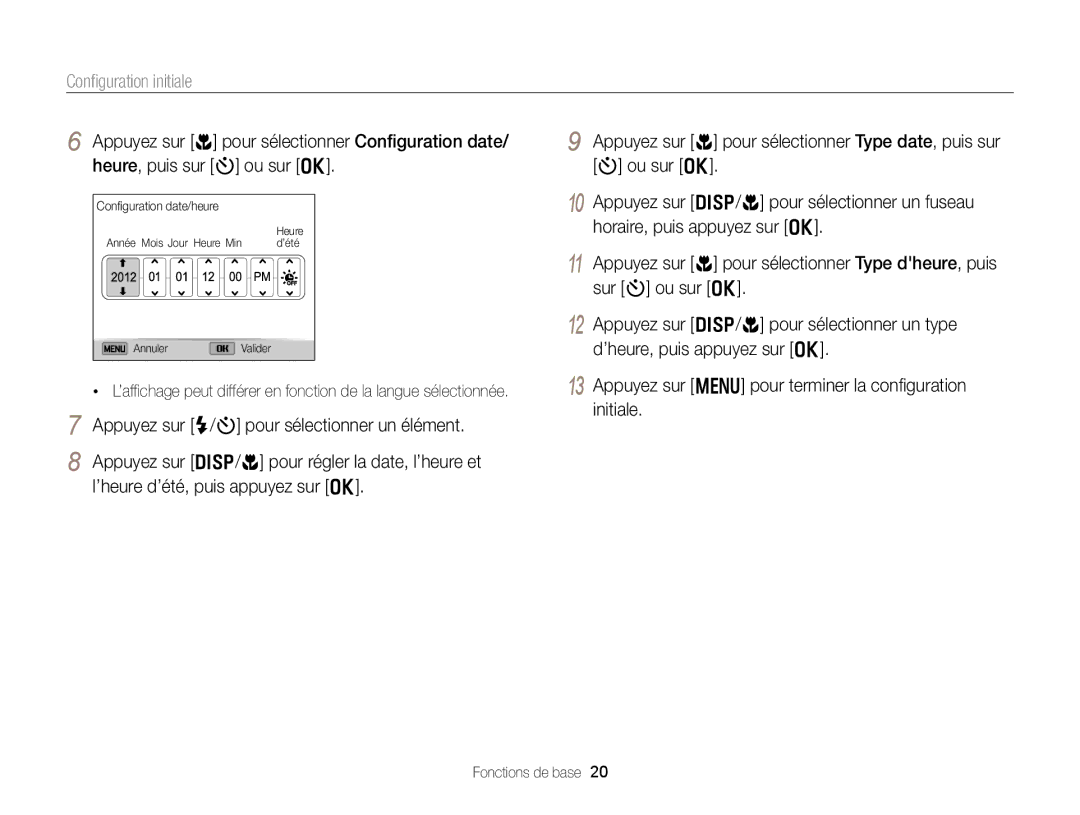 Samsung EC-DV300FBPLE1, EC-DV300ZBPRE1, EC-DV300FBPRE1, EC-DV300FBPBE1, EC-DV300ZBPBE1 manual Conﬁguration initiale 