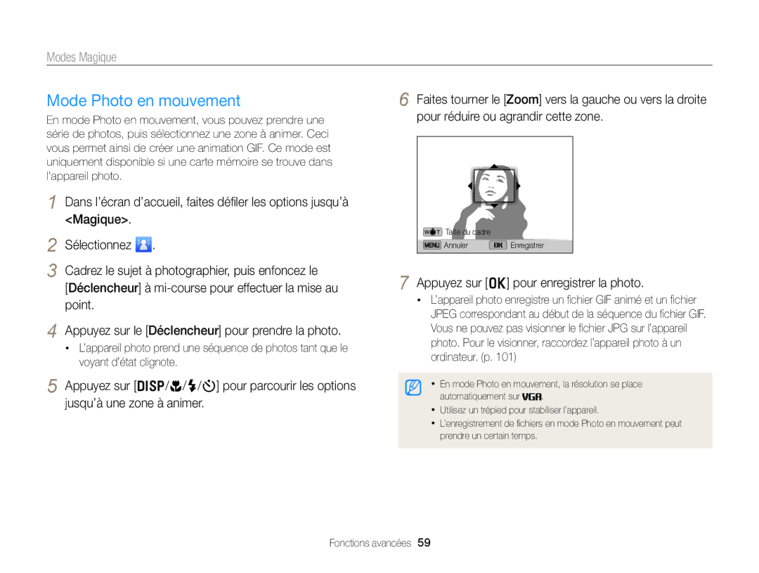 Samsung EC-DV300ZBPRE1, EC-DV300FBPLE1, EC-DV300FBPRE1 Mode Photo en mouvement, Appuyez sur o pour enregistrer la photo 