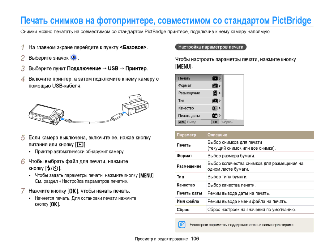 Samsung EC-DV300FBPUE2 manual Выберите значок, Помощью USB-кабеля, Чтобы выбрать файл для печати, нажмите кнопку F/t 