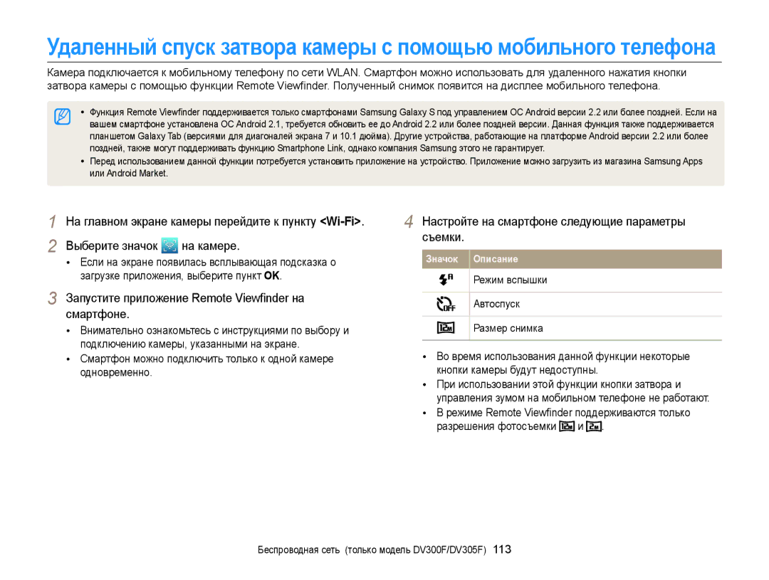 Samsung EC-DV300FBPUE2, EC-DV300ZBPRRU, EC-DV300FBPBRU, EC-DV300FBPBE2 Запустите приложение Remote Viewﬁnder на смартфоне 
