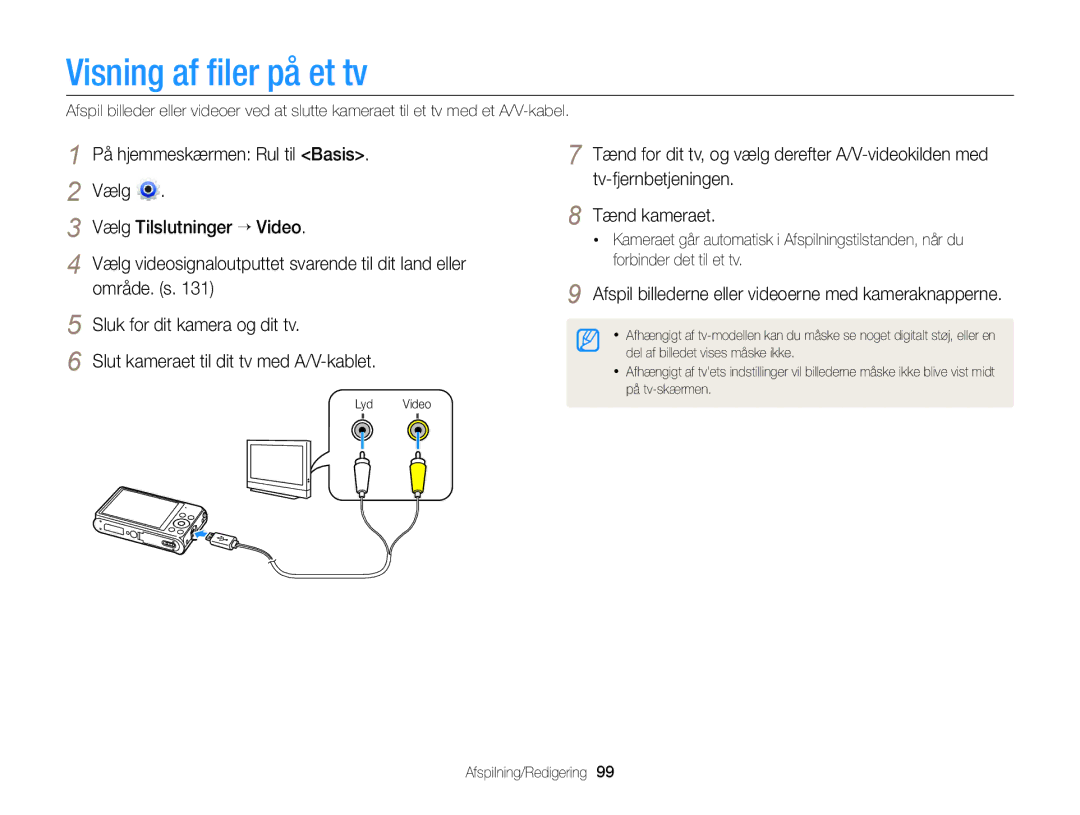 Samsung EC-DV300FBPRE2, EC-DV300ZBPUE2 Visning af ﬁler på et tv, Afspil billederne eller videoerne med kameraknapperne 