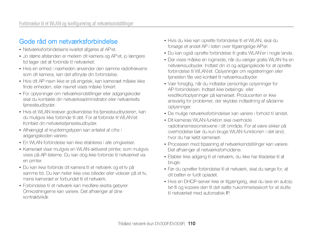 Samsung EC-DV300FBPBE2, EC-DV300ZBPUE2, EC-DV300ZBPBE2, EC-DV300FBPUE2, EC-DV300FBPRE2 manual Gode råd om netværksforbindelse 